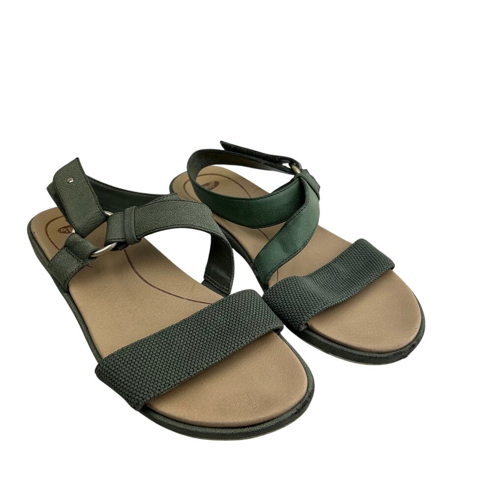 Dr. Scholl’s Women's Powers Green faux Leather Strap Wedge Sandal Size 8.5M